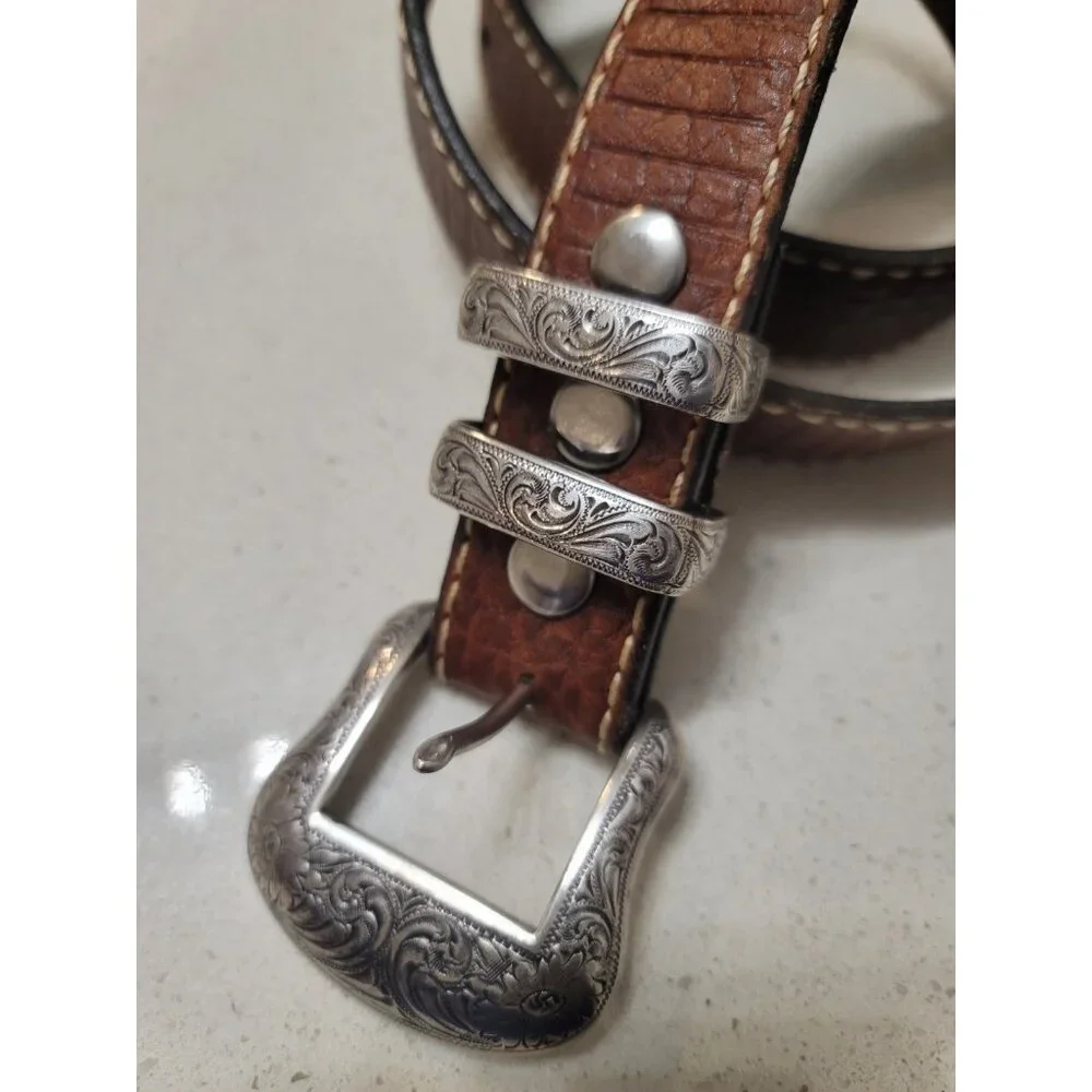Bison Brand USA Men's Brown Genuine American Bison Leather Belt 42 Vintage - Picture 4 of 10